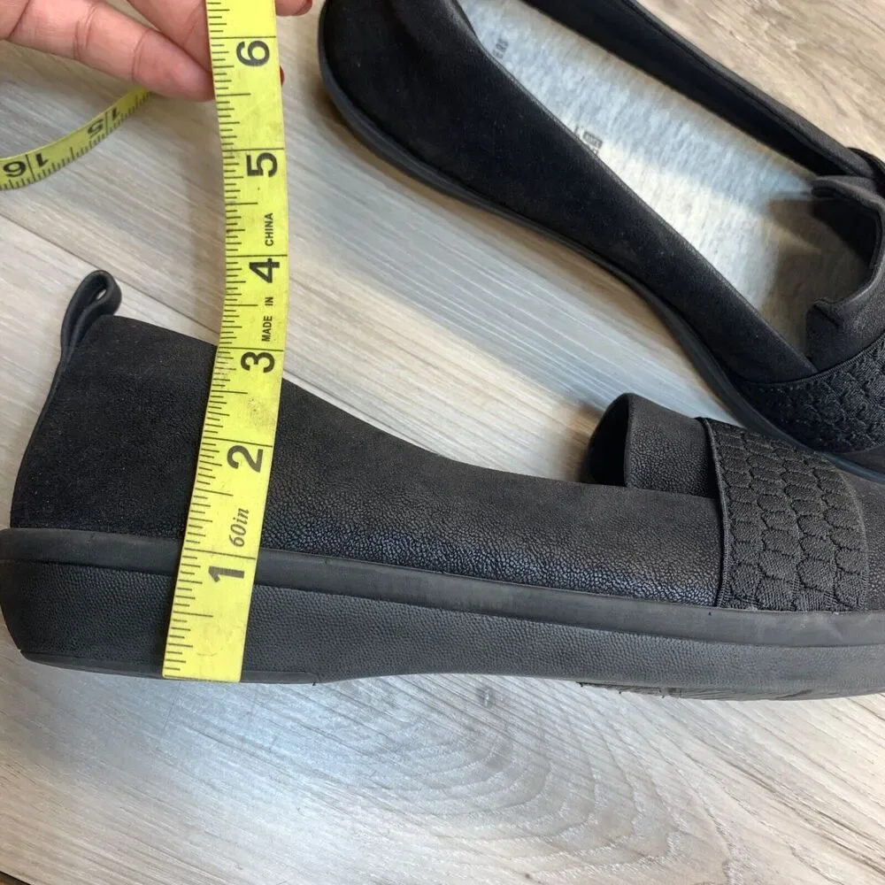 Clarks Womens Ayla Sloane Black‎ Cloudsteppers Slip On Comfort Flats Size 8.5 W